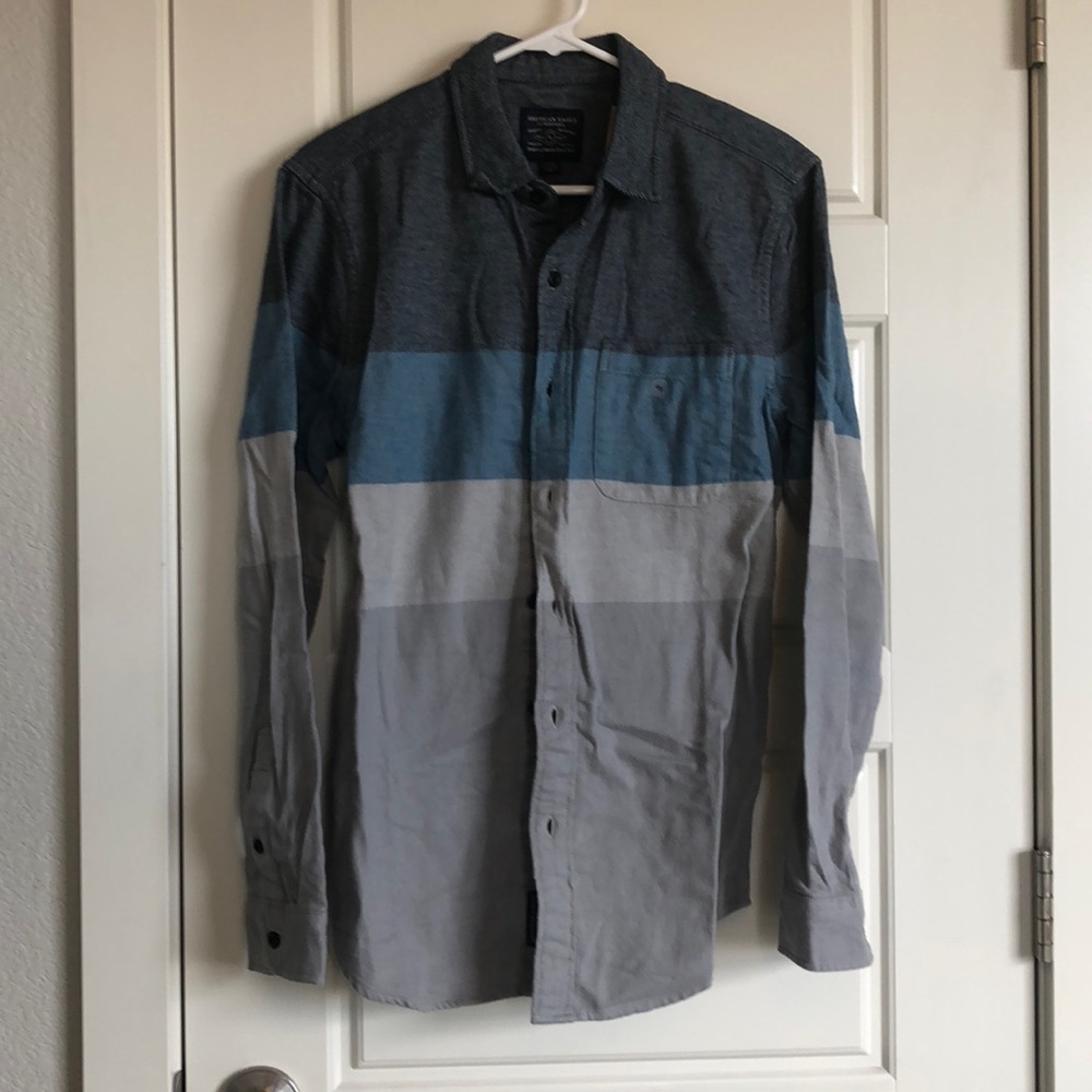 Blue colorblock flannel
